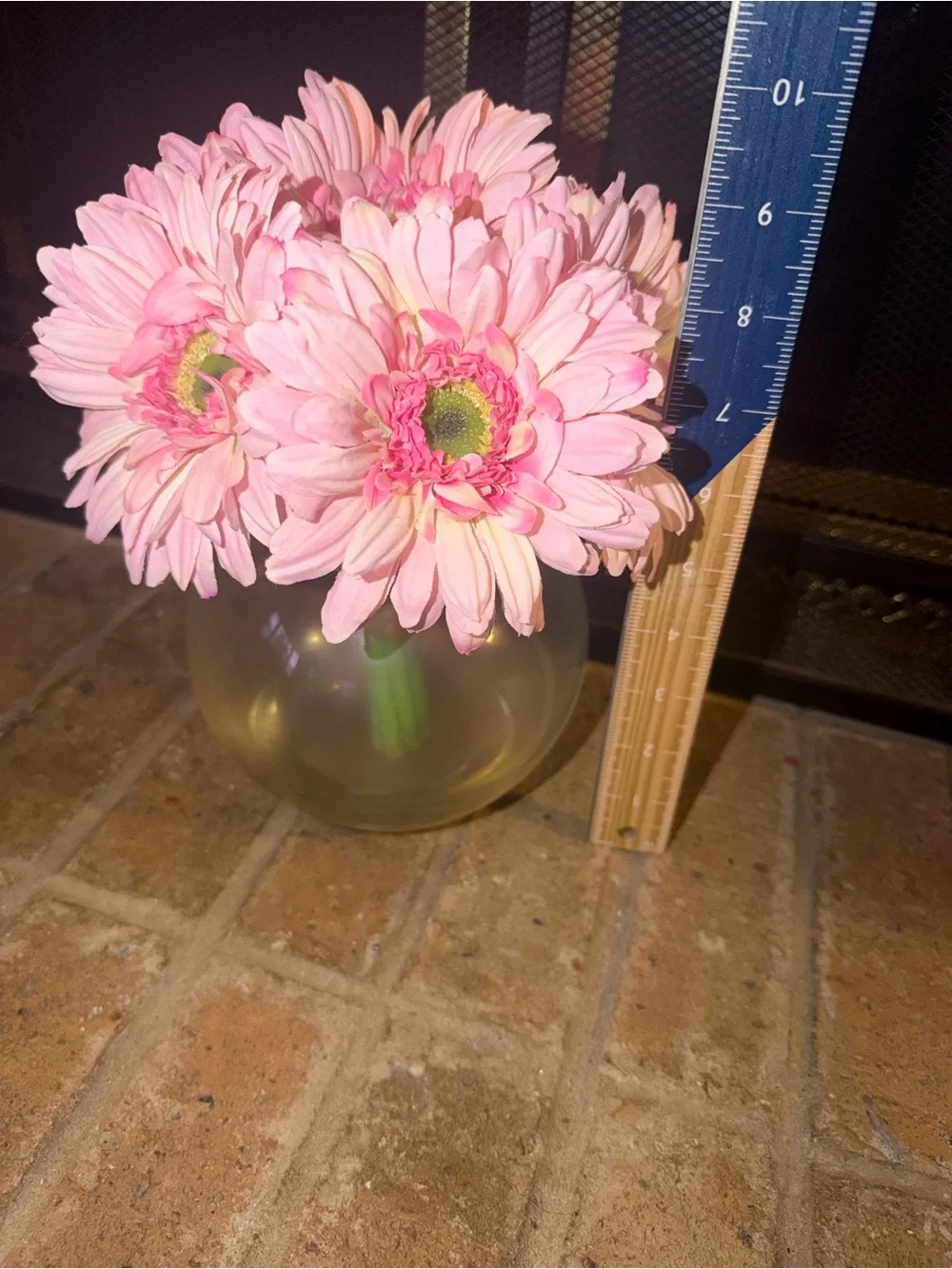 Pink Gerbera Daisy Faux Arrangement in Round Glass Vase - Home Accents